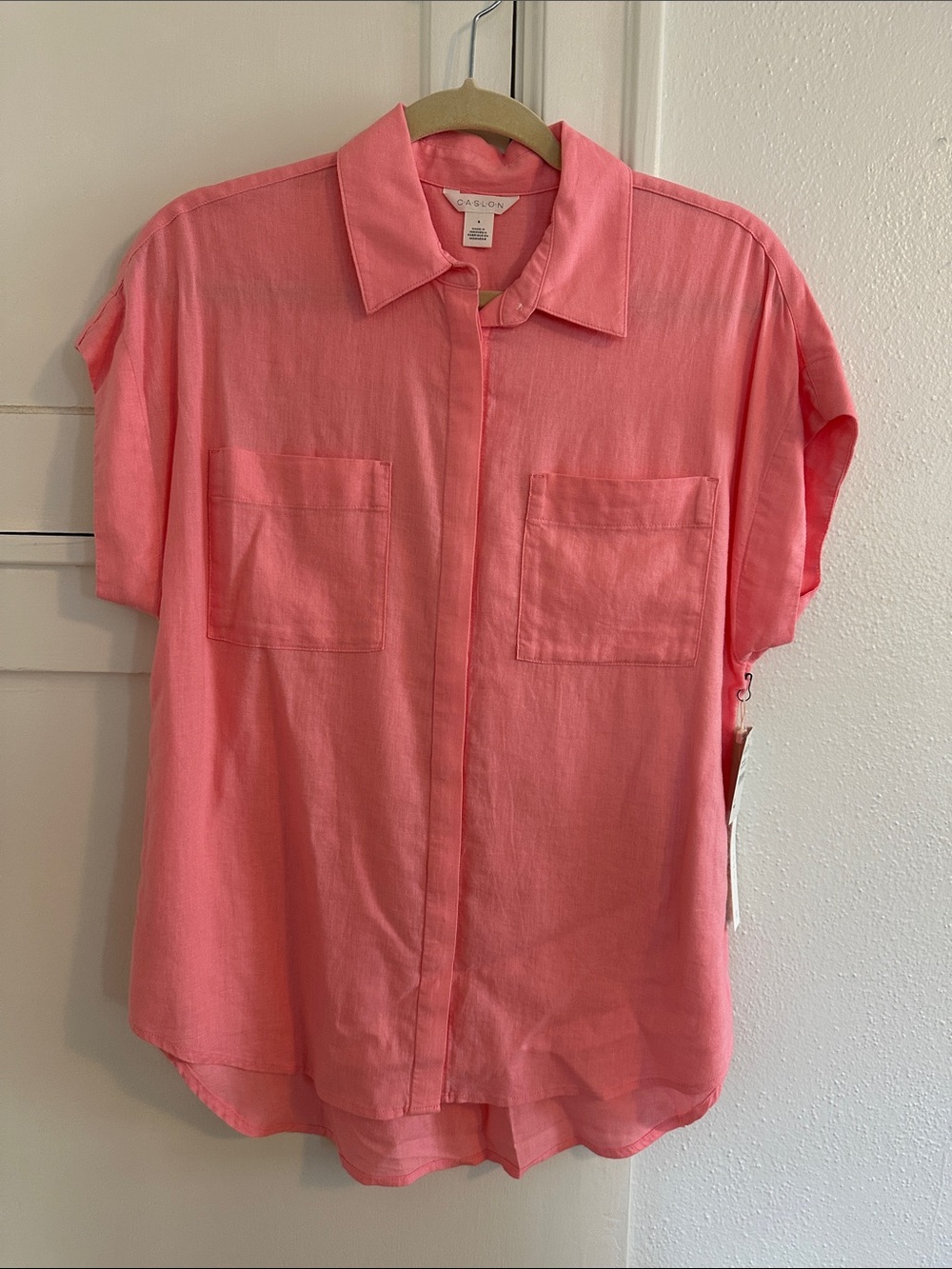 Caslon Coral-Pink Short Sleeve Button Down Shirt